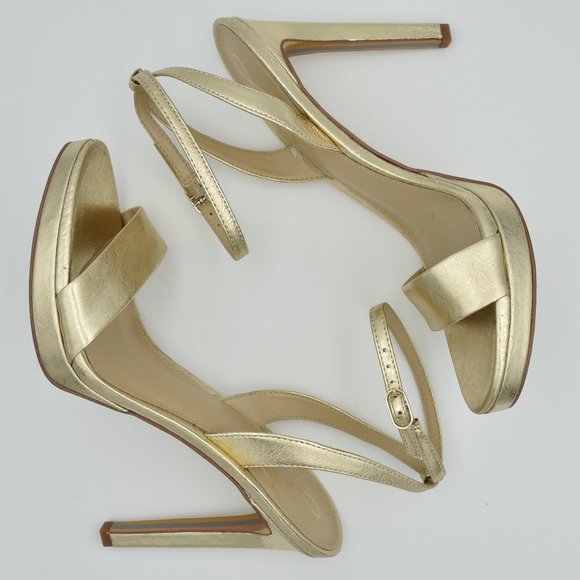 Sam Edelman Jade Ankle Strap Sandals with 4.3" heels, Gold Leather, Women's Sz 9 - Picture 12 of 13